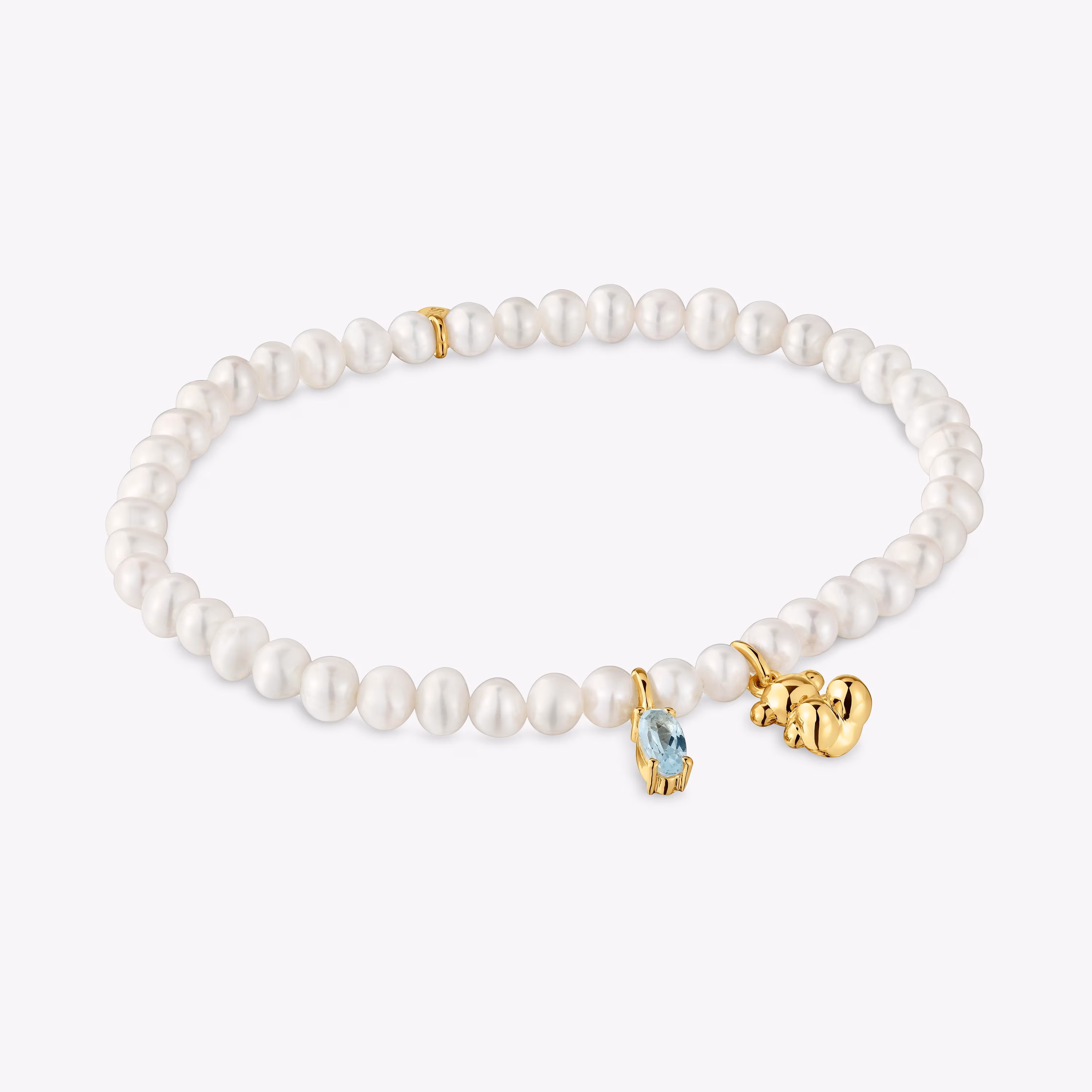 Pulsera elástica con baño de oro sobre plata, perla cultivada y topacio Bold Bear