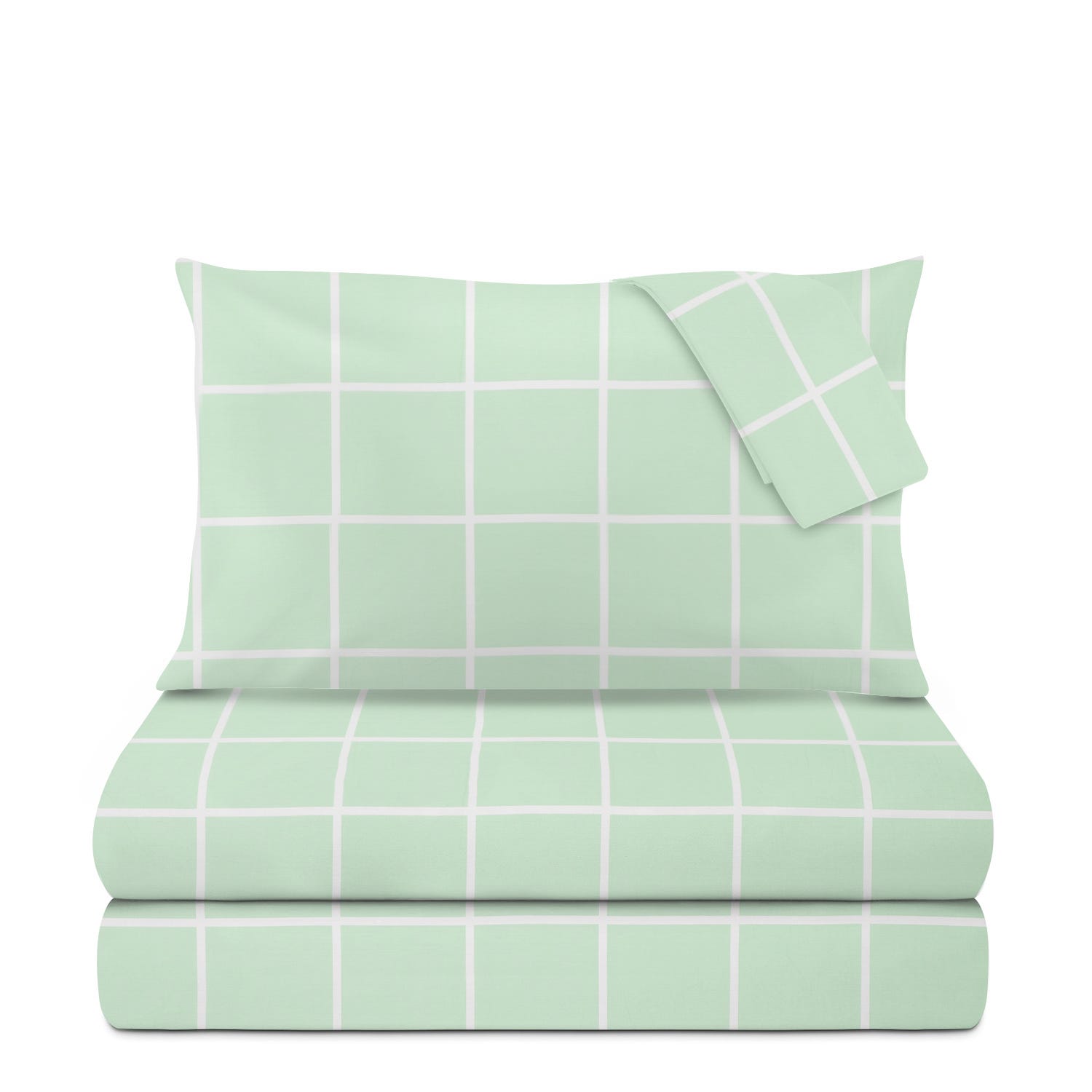 Completo letto matrimoniale policotone quadrotti verde
