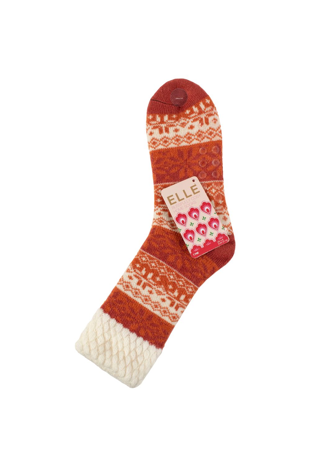ELLE Women's 1 Pair Feather-Lined Fairisle Home Socks