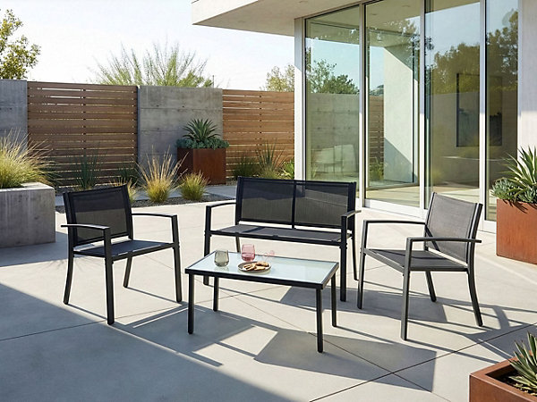 Ensemble de salon de jardin avec table 4 places TAVOLETO Métal Gris foncé