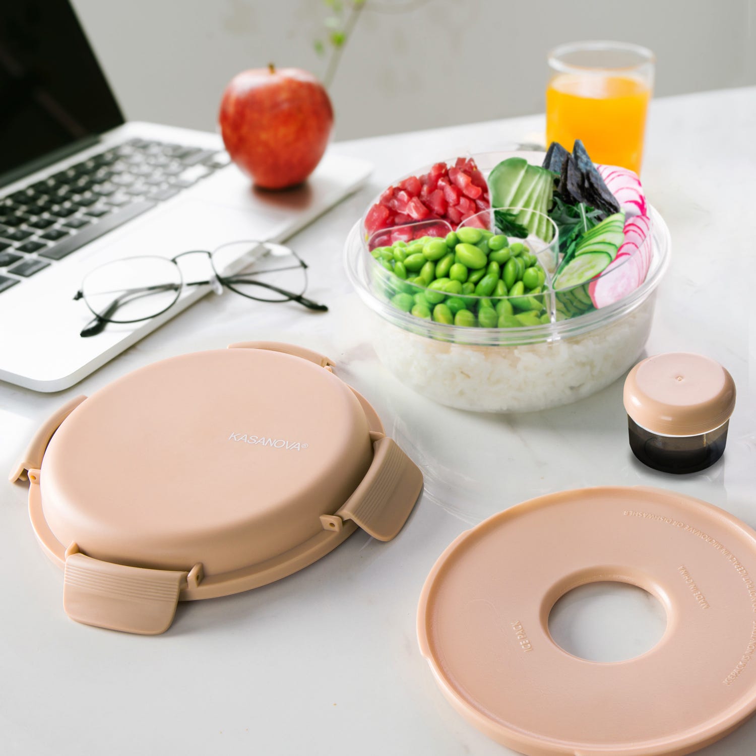 Lunch box per poke tonda a scomparti tortora
