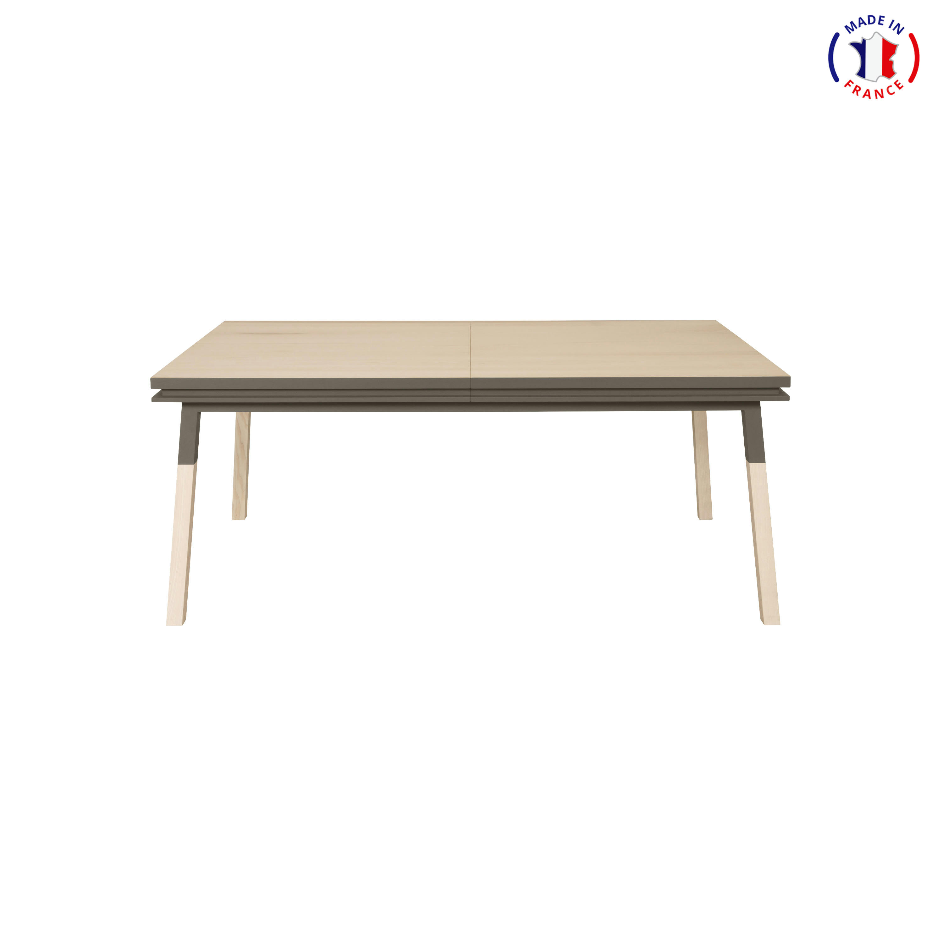 EGEE - Table 180x100 cm en frêne massif, 2 rallonges gris chocolat tanis