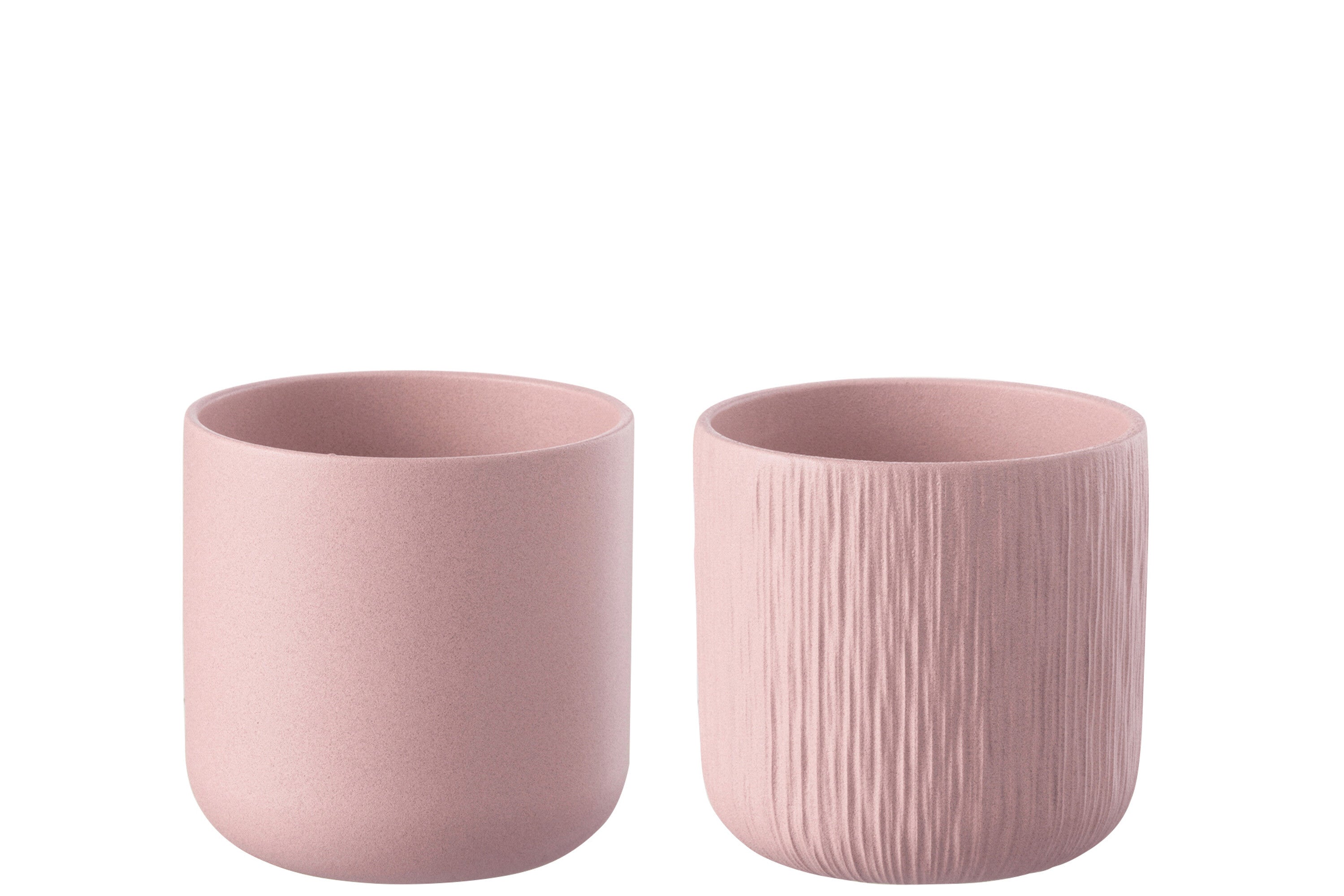 J-Line bloempot Gen - keramiek - roze - large - 2 stuks - Ø 18.5 cm