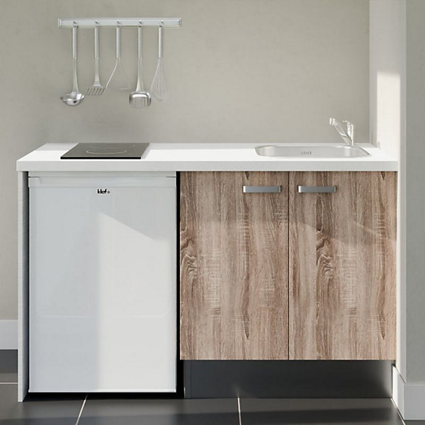 Kitchenette K17 - 140 cm - Façades : Bois - Plan de travail : Blanc - Crédences : Non - Evier