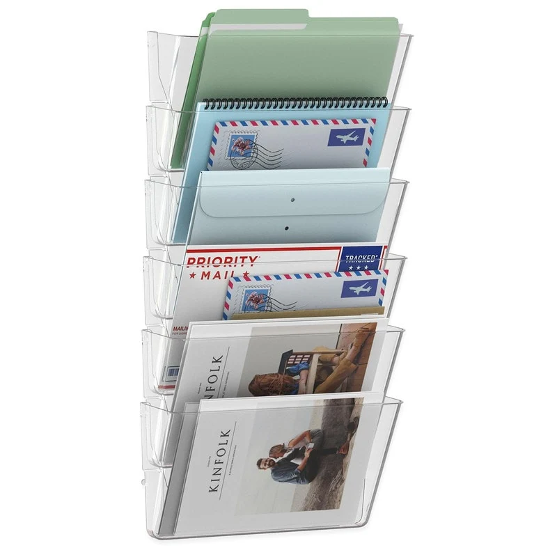 6 Pockets Acrylic Wall File Organizer - 13.2 x 6.8 x 4 inches