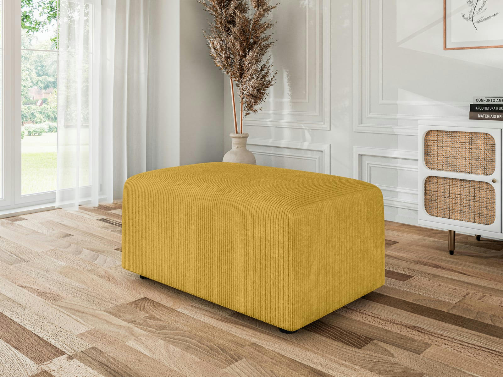 MILO - Pouf carré en velours côtelé   jaune