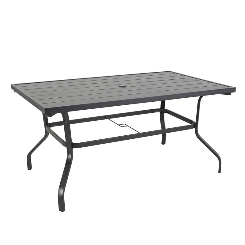 Outdoor Rectangle Powder-coated Iron Dining Table with 1.57'' Umbrella Hole