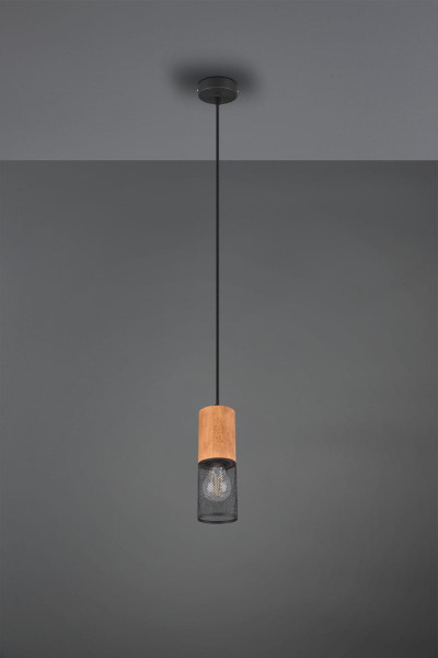 Lampa wisząca czarna-jasne drewno TOSH 1xE27x40W wym: 150x10x10 cm Trio