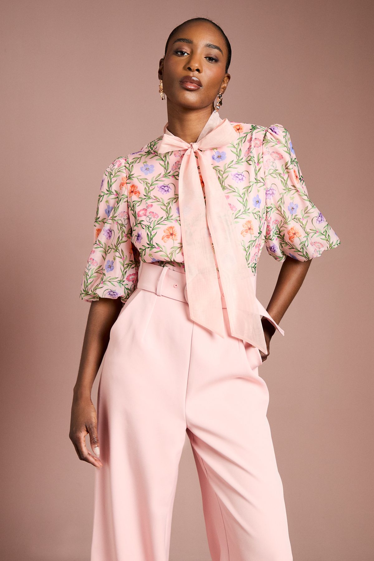 Coast Puff Sleeve Printed Tie Detail Jumpsuit