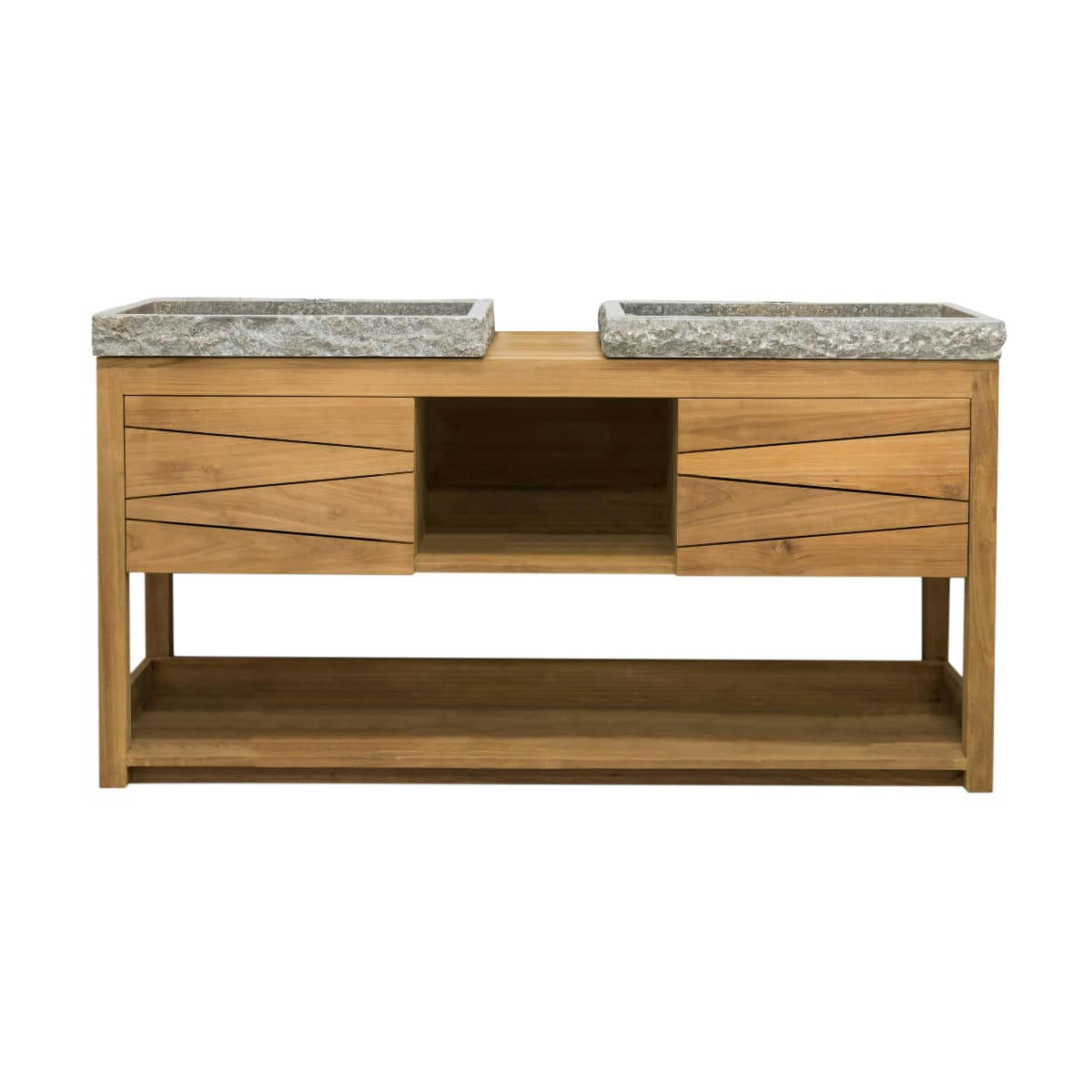 - Meuble double vasque en teck et marbre gris L160cm