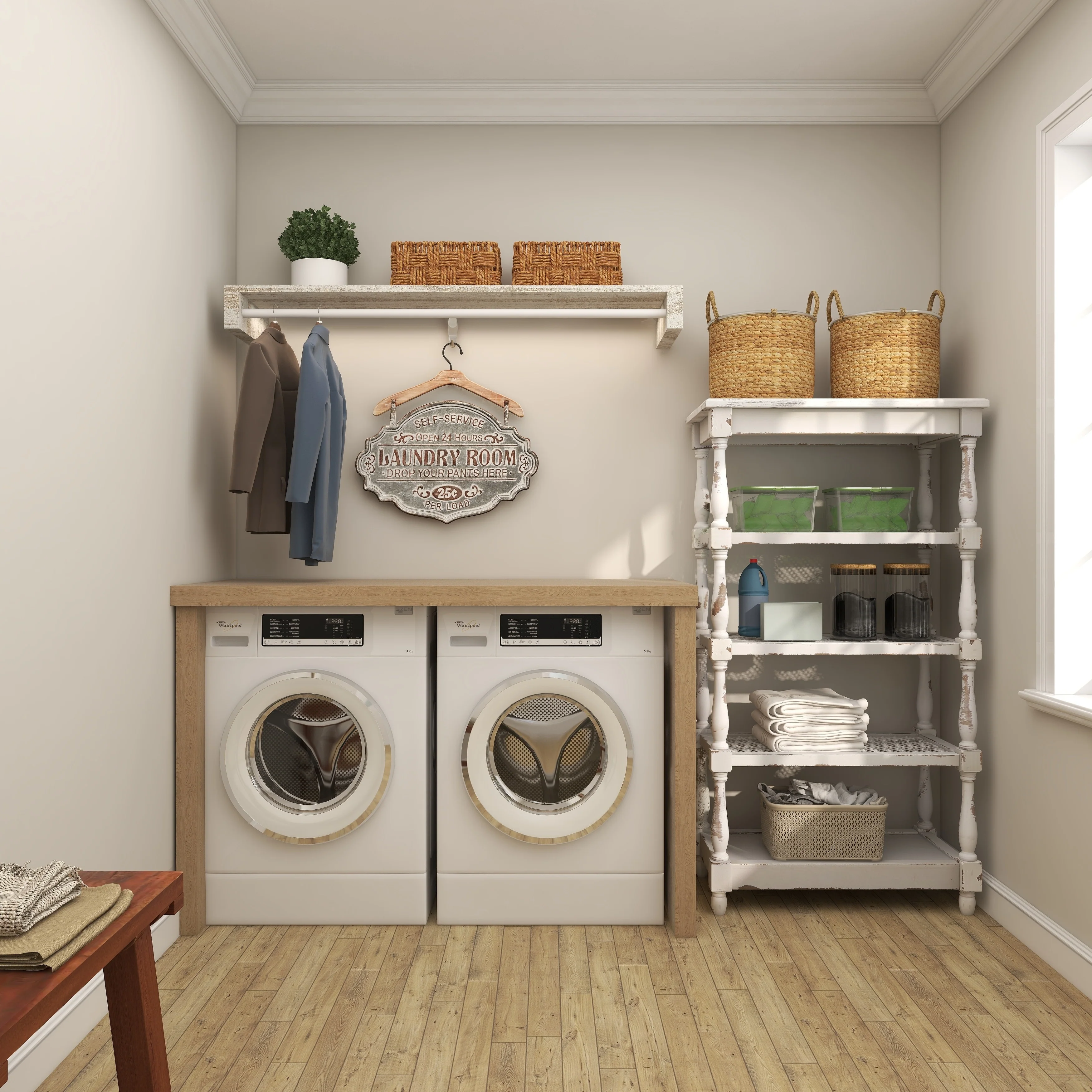 Antique-look Off-white Wood and Metal Shelf