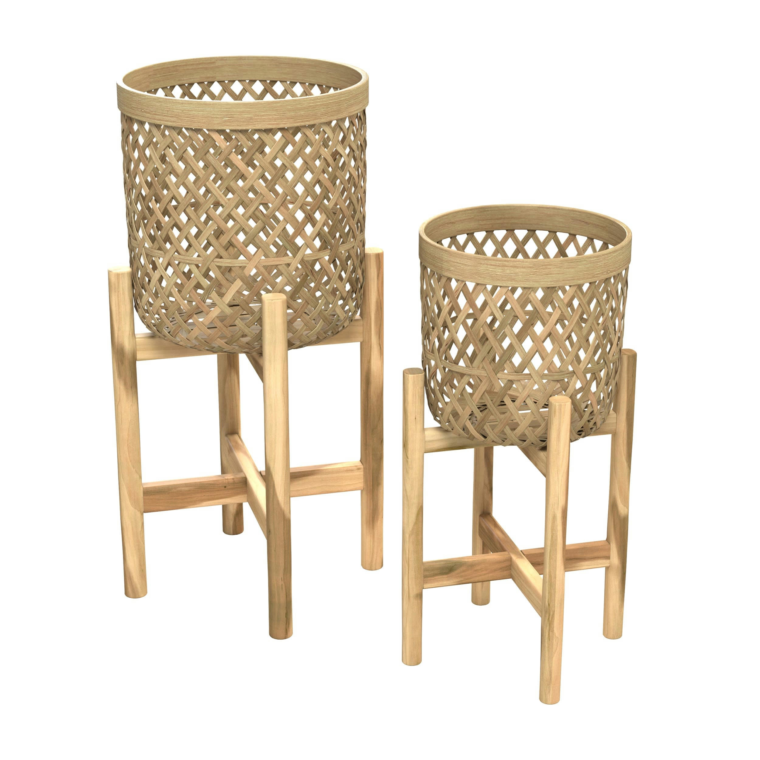 MILA - Cache-pot pieds en teck et bambou (lot de 2)