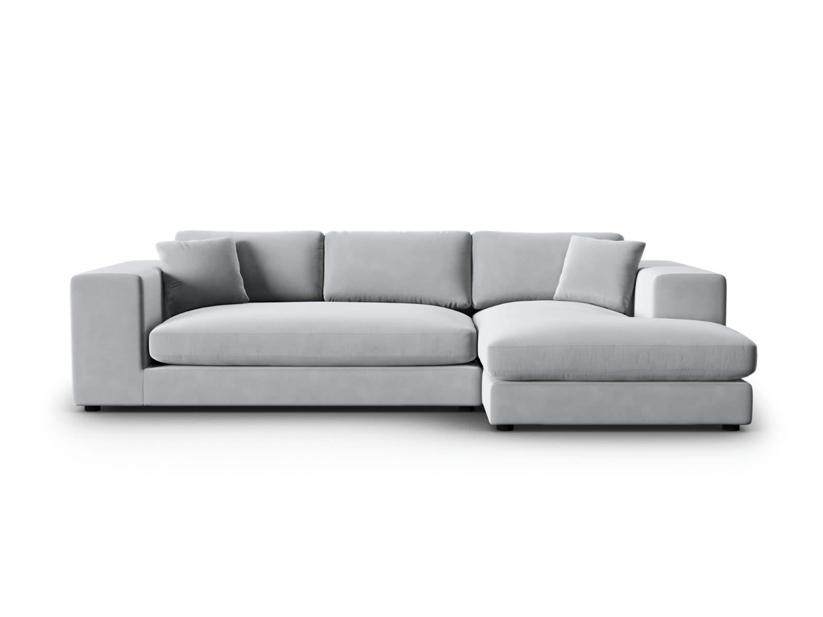 TENDANCE - Canapé D'Angle Droit 5 places en Velours Gris Clair