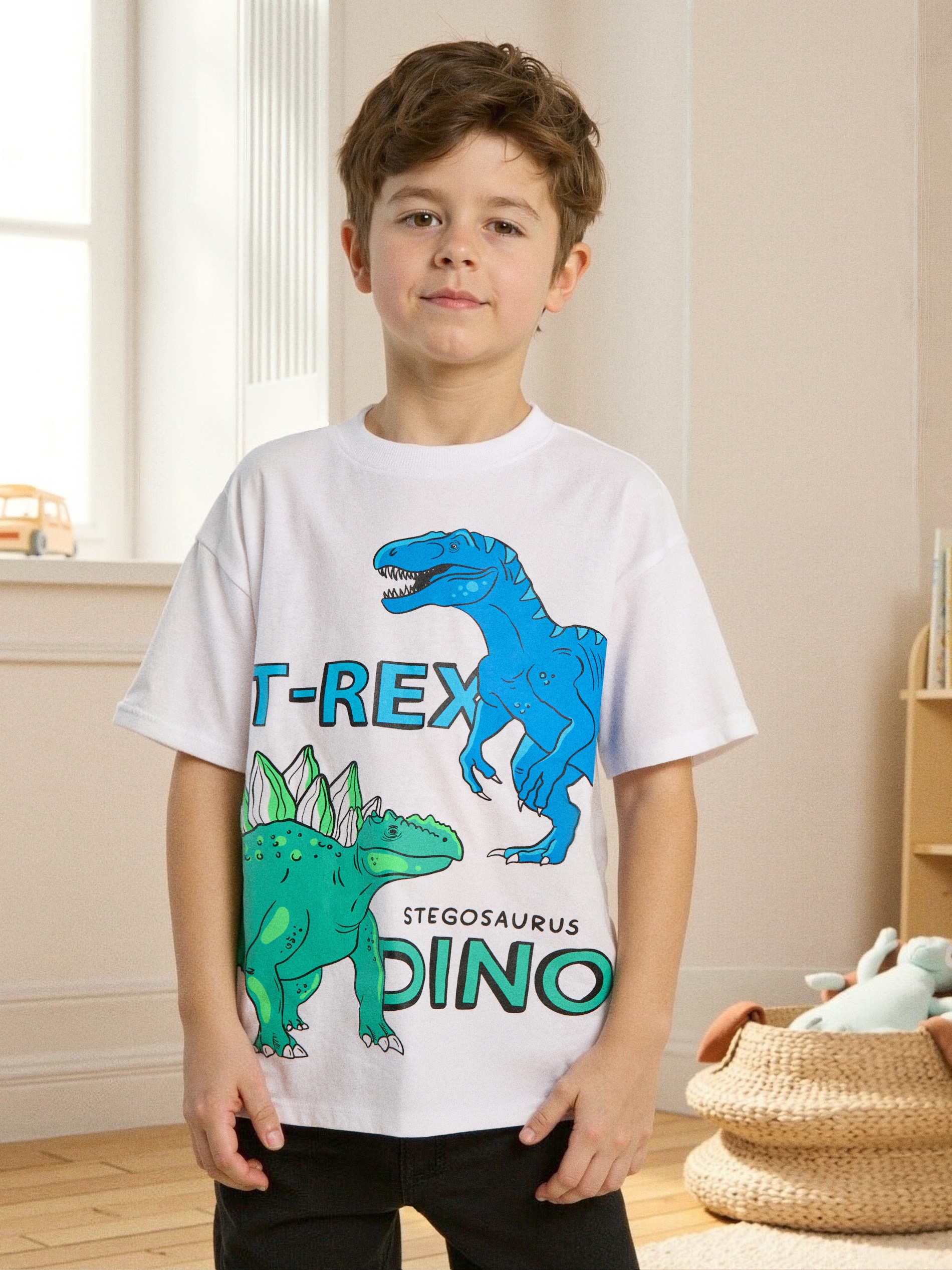 Koszulka oversize z nadrukiem w dinozaury