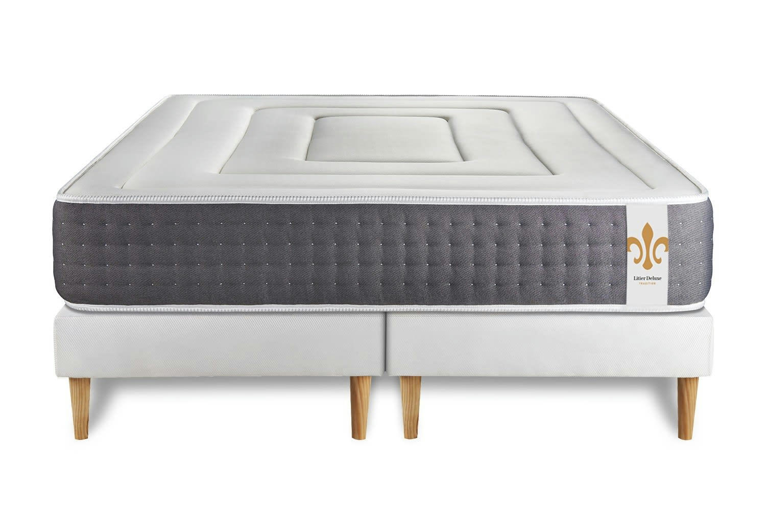 - Ensemble 200x200 Ressorts et mémoire de forme sommier Blanc