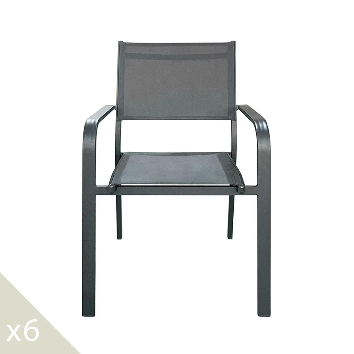 PALAWAN - Lot de 6 chaises de jardin en aluminium anthracite et textilène