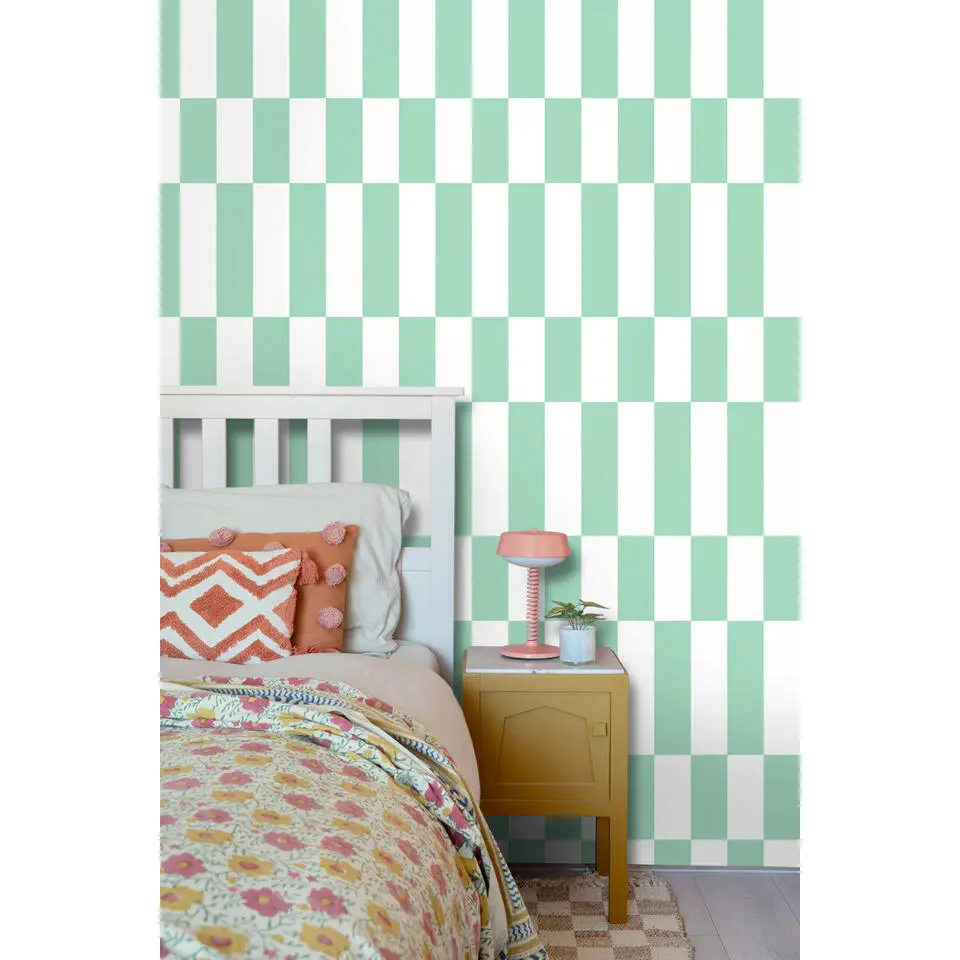 ESTAhome behang streep mintgroen en wit - 50 x 900 cm