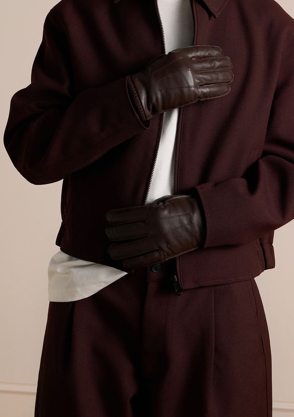 Manfield Donkerbruine leren heren handschoenen