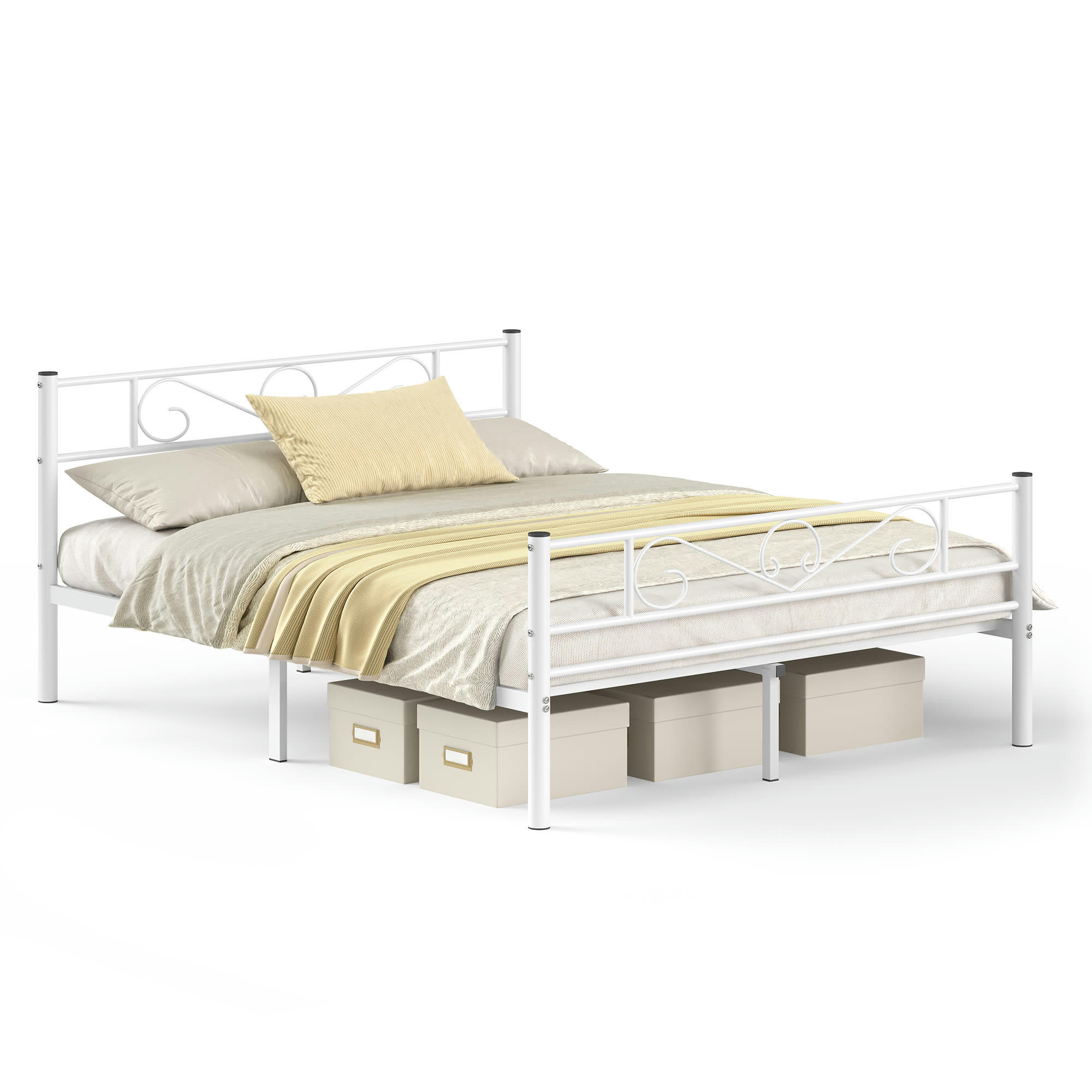 - Lit Double en Métal 160 x 200 cm Blanc