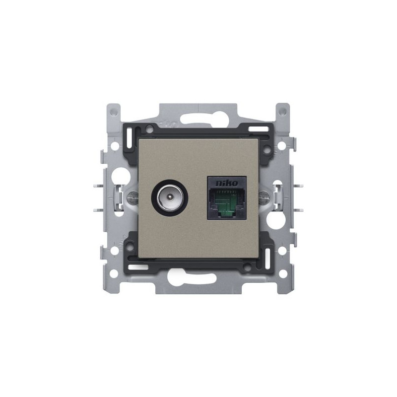 Prise encastrable coaxiale et RJ45 bronze NIKO
