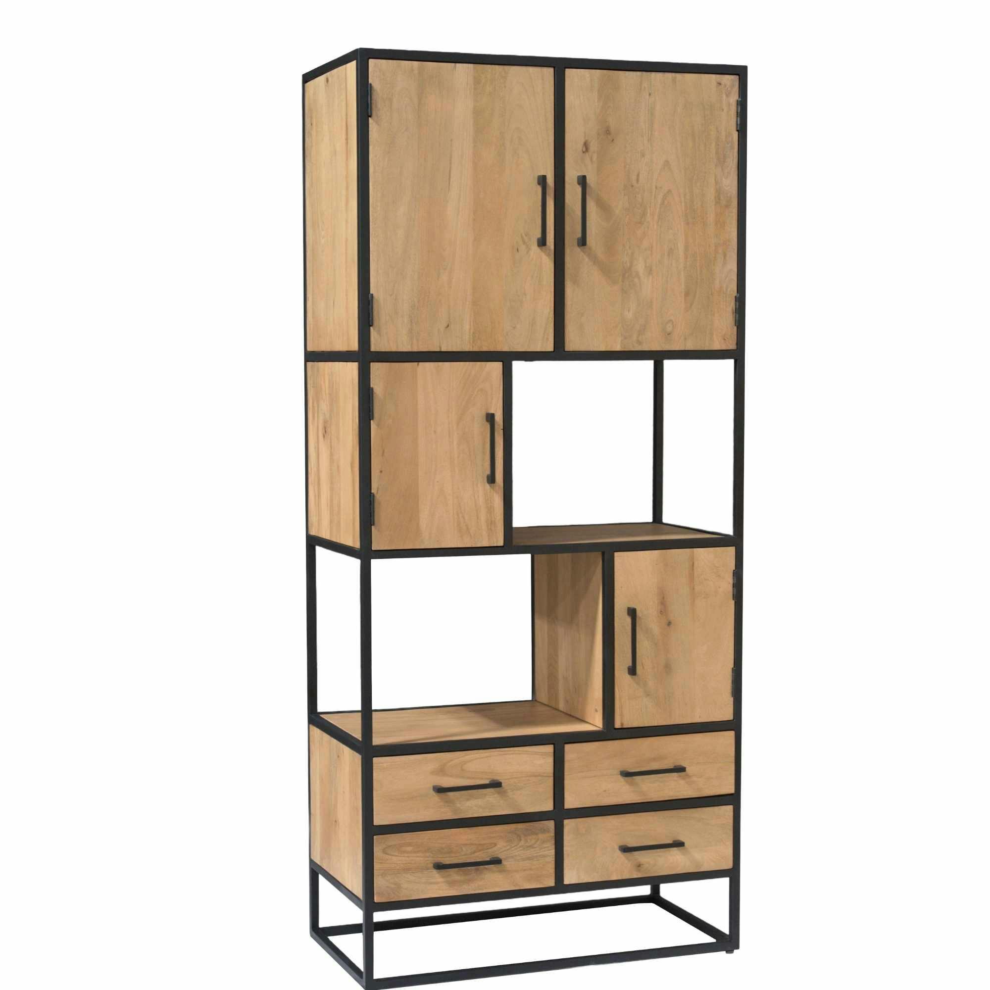 Bibliothèque en bois clair 4 portes 4 tiroirs RIVANO
