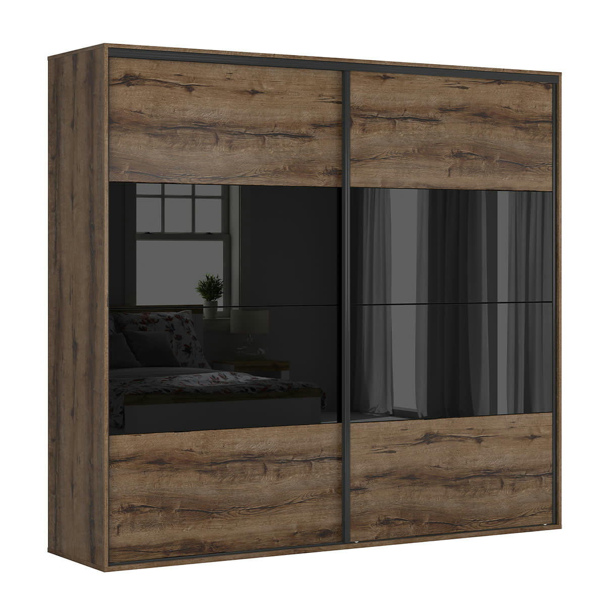 - Armoire 2 portes L260 x H240 cm stratifiés naturel et noir