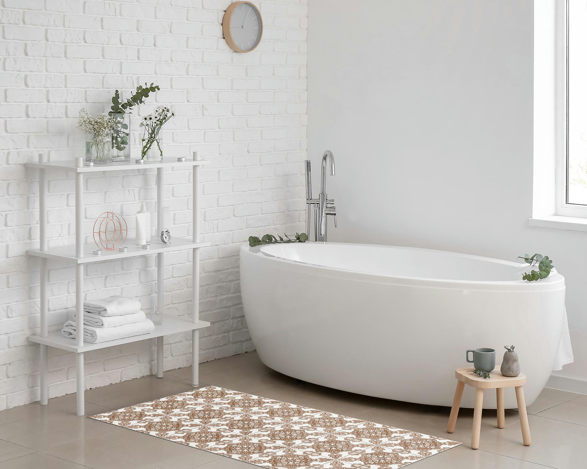 ALFOMBRAS AZULEJOS - Tapis vinyle carreaux ciments cordoue brun 80x200cm