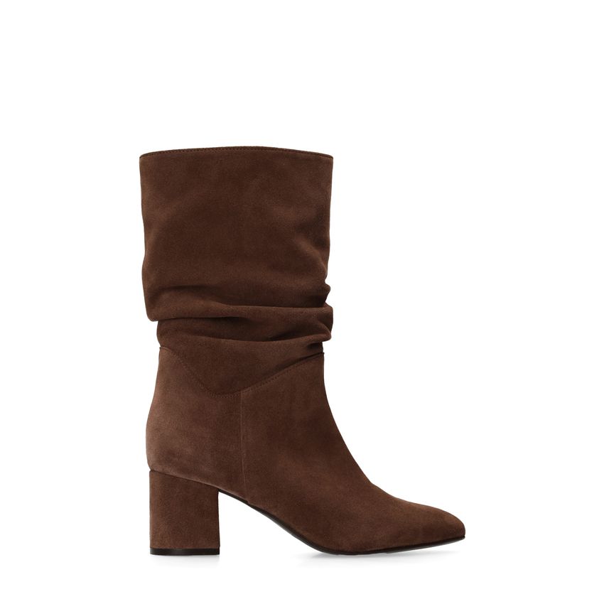 Manfield Bruine suède enkellaarsjes met hak