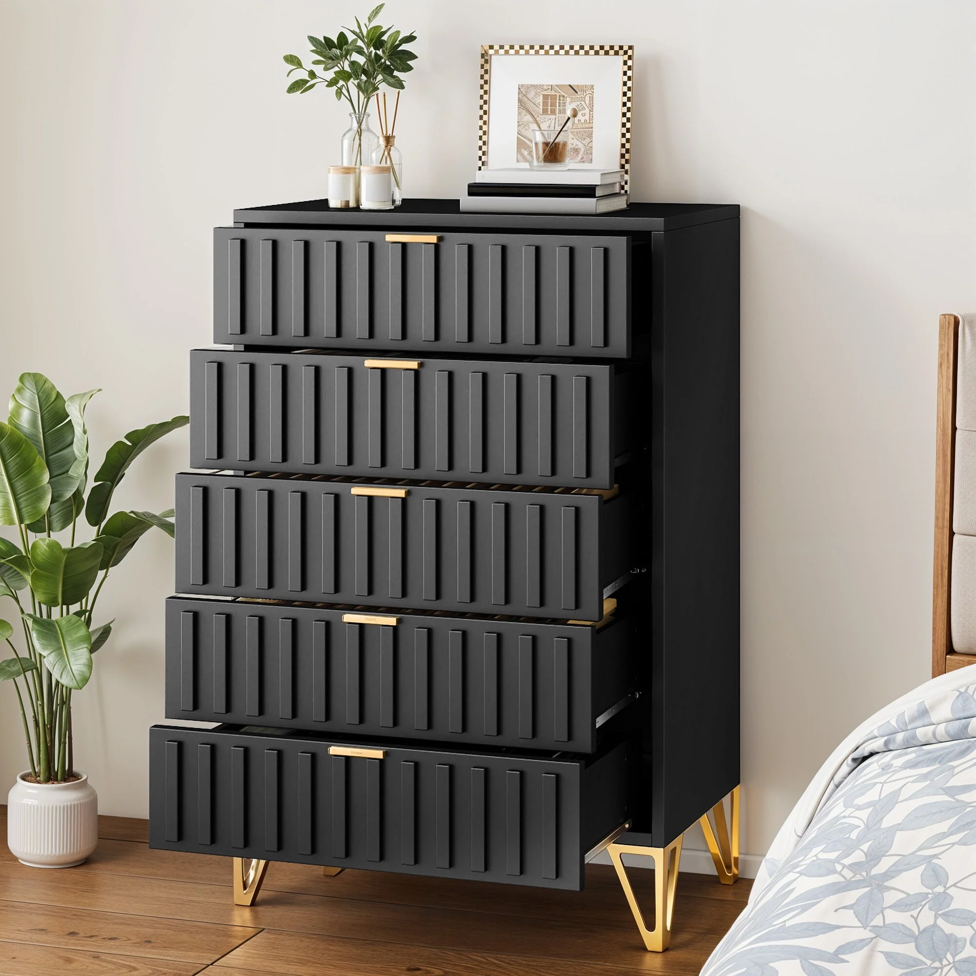 Moasis Black Metal 5 Drawer Dressers & Chests of Drawers