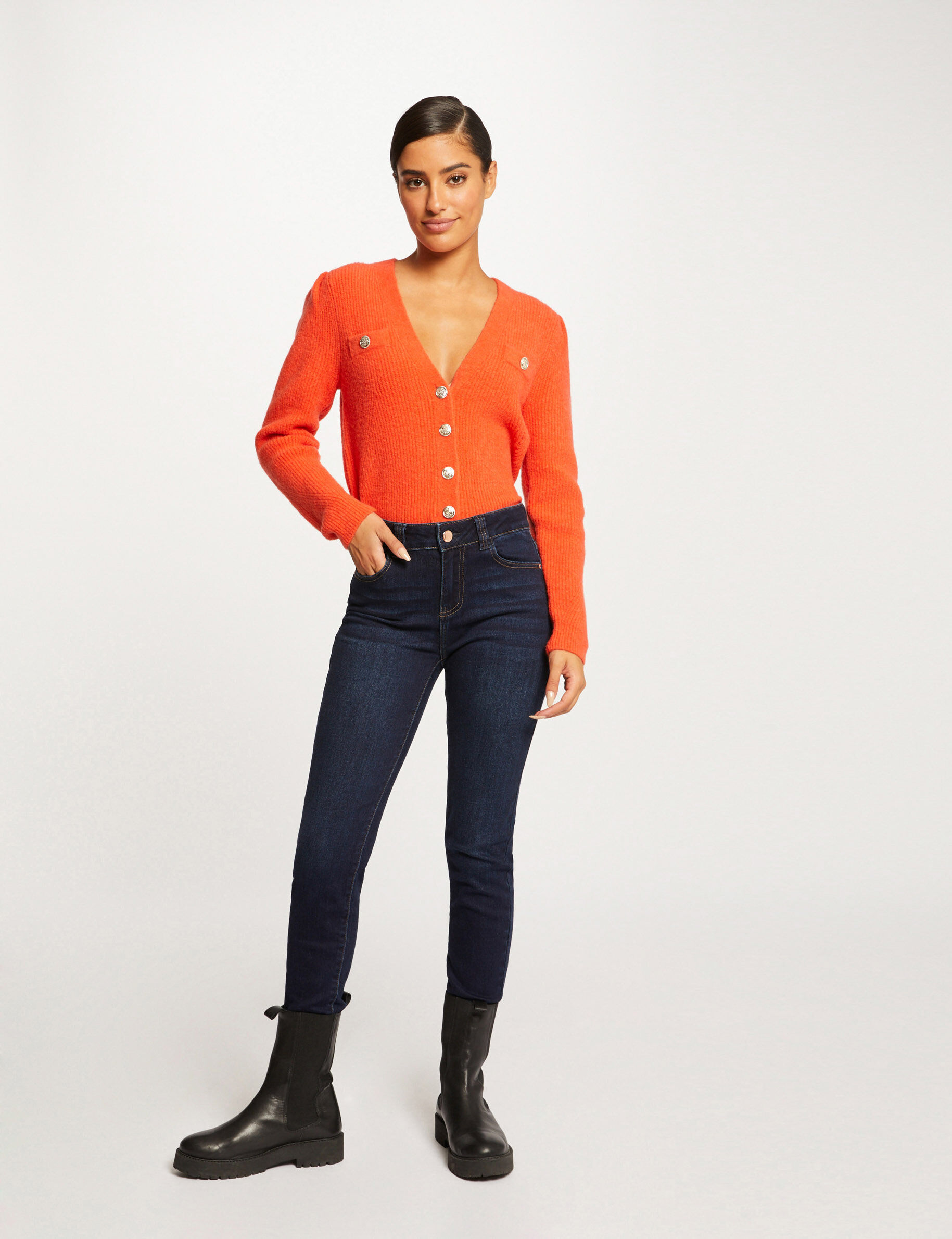 High-Waisted Slim Jeans Raw Denim Women