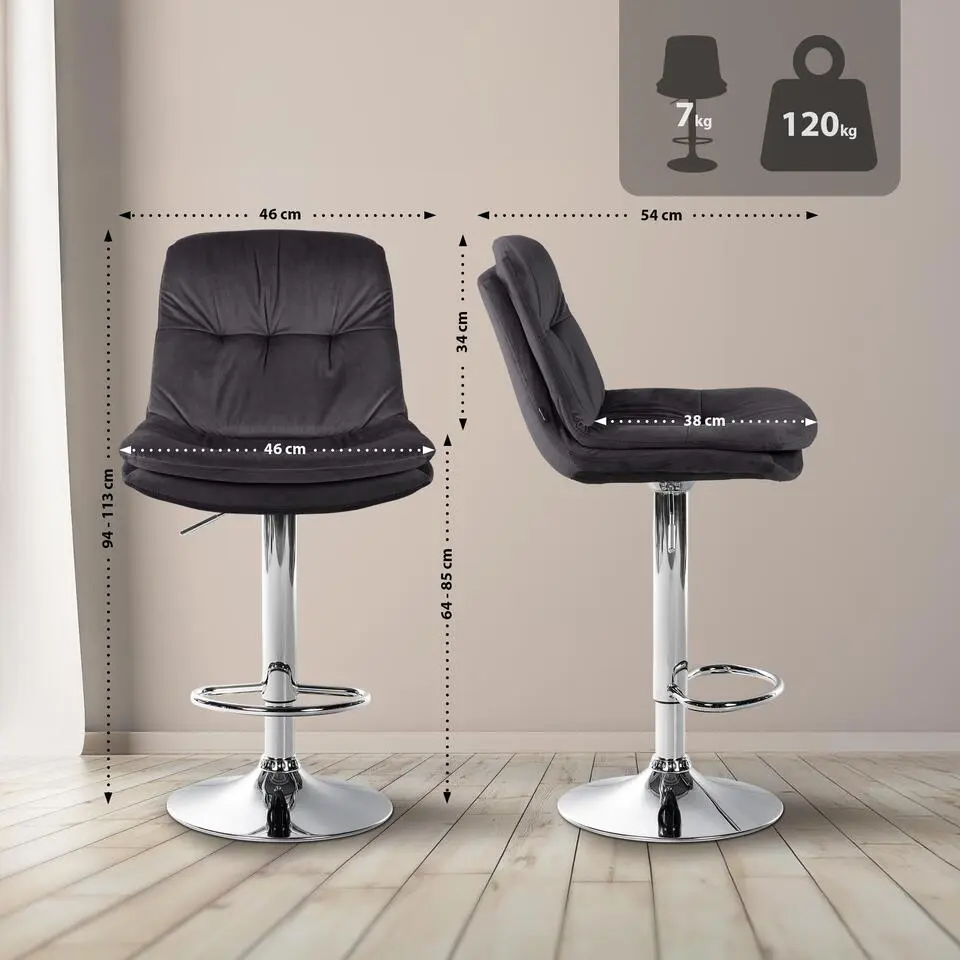 CLP Barkruk Laurel zwart Frame - Fluweel - zwart