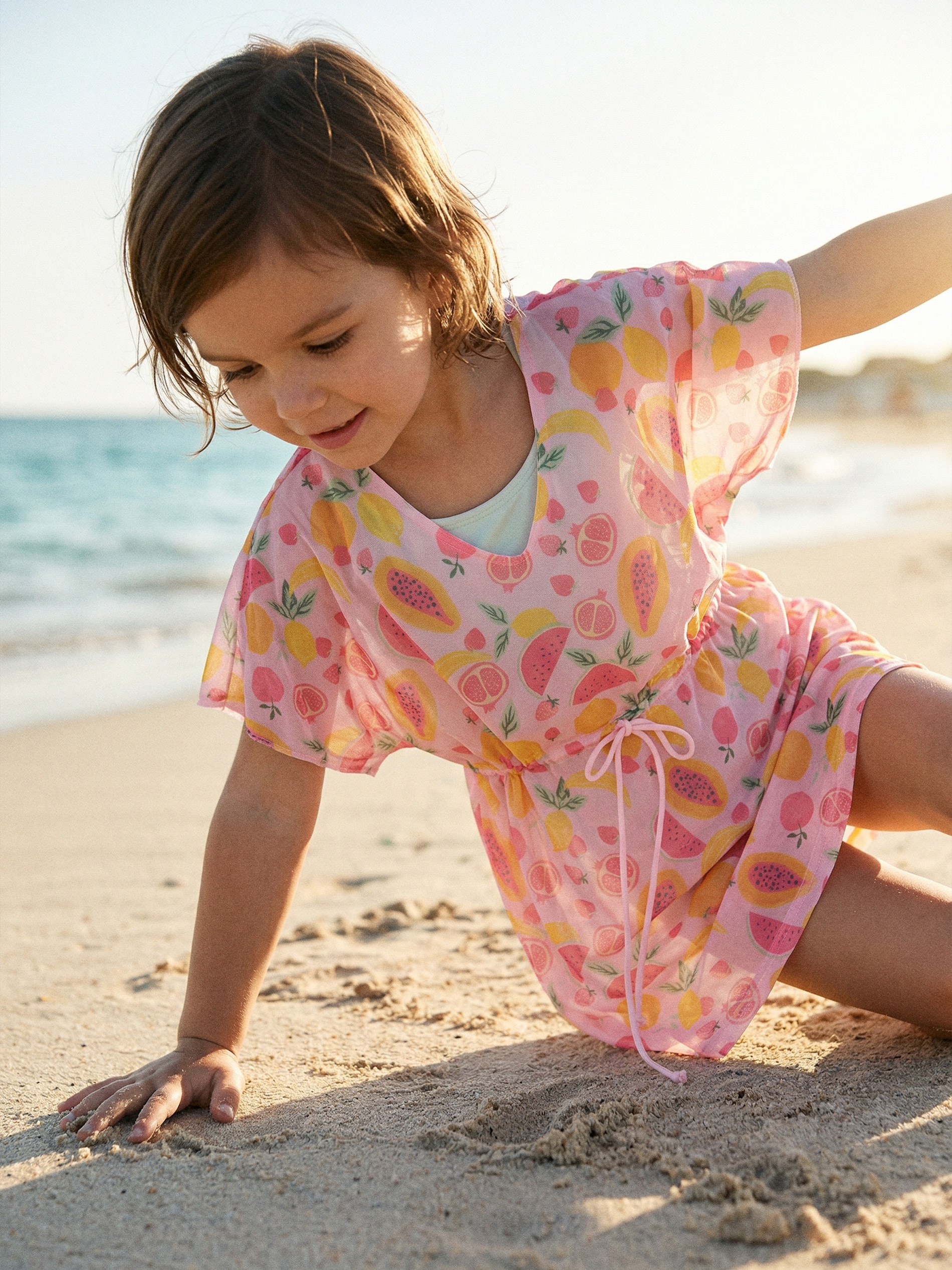 Ponczo plażowe z wiązaniem w owoce