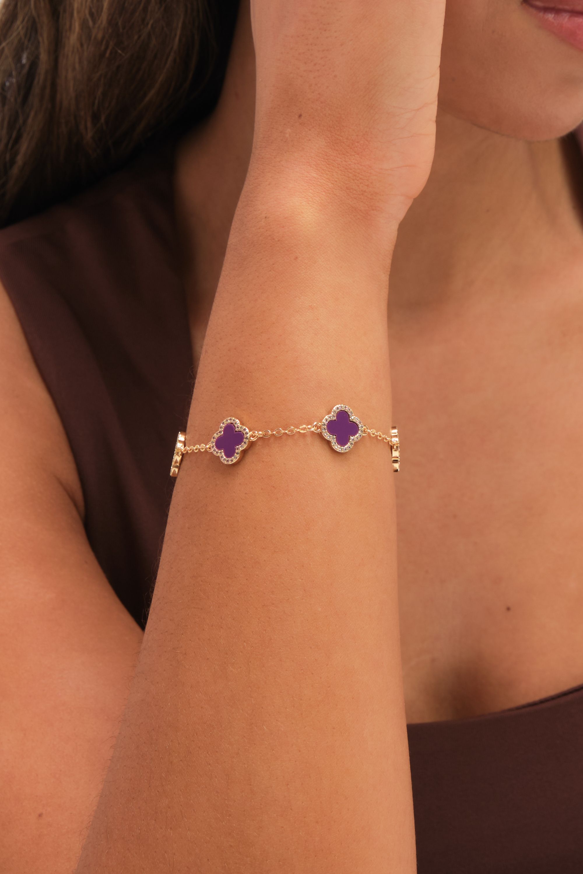 Jon Richard Gold Plated Purple Clover Station Bracelet