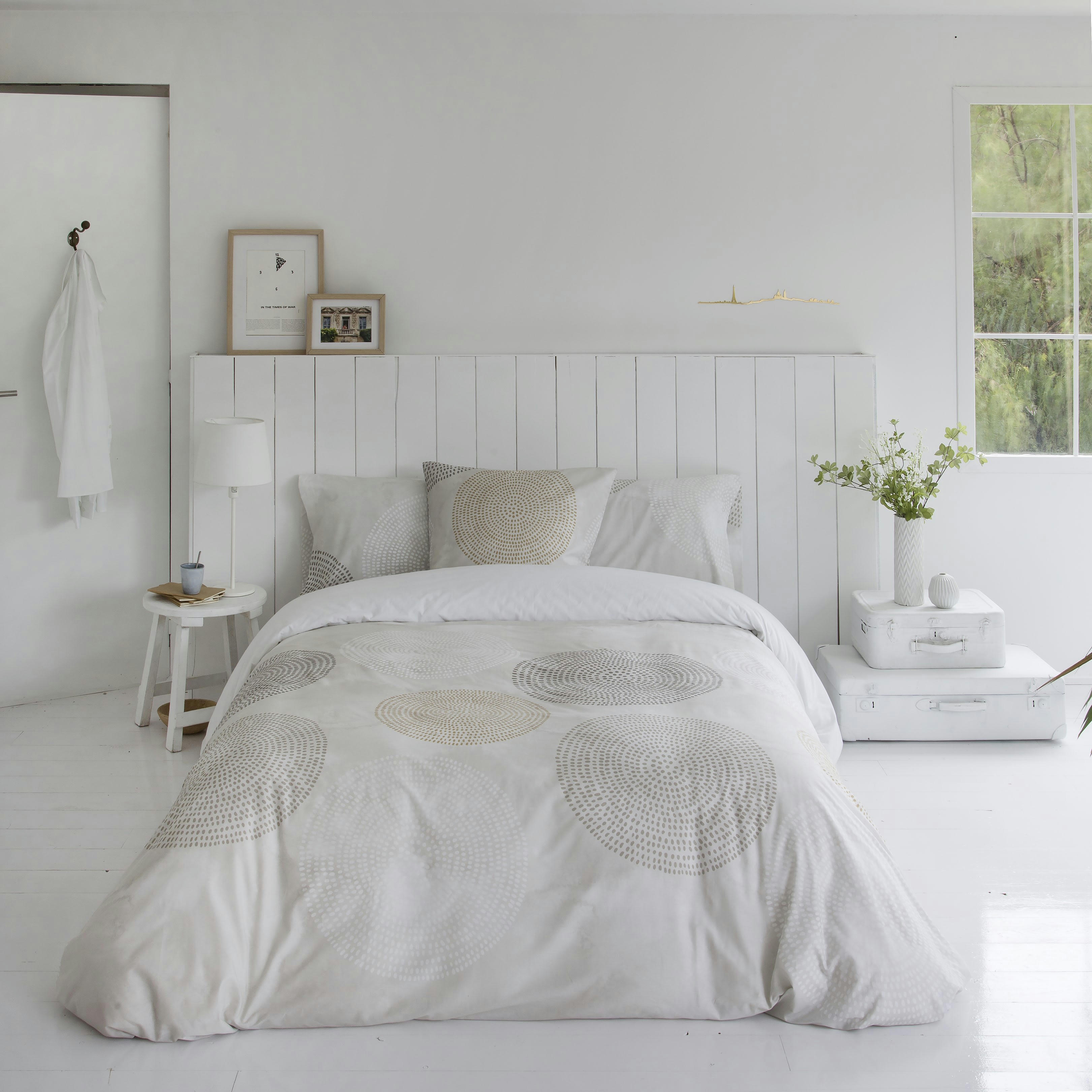 AIMI - Housse de couette imprimé en percale Coton Beige 200x200 cm