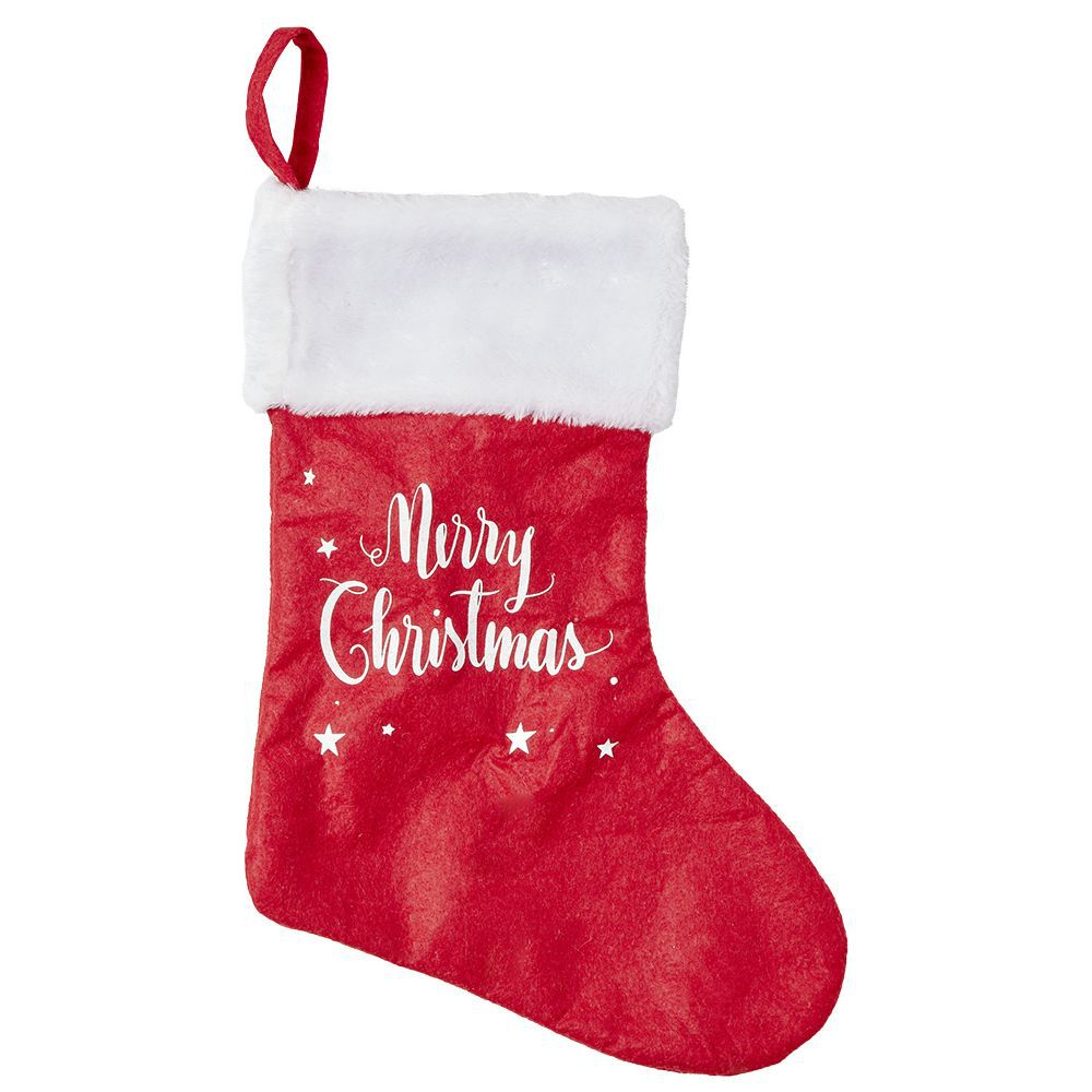 Chaussette de No&euml;l lumineuse rouge et blanche H38cm