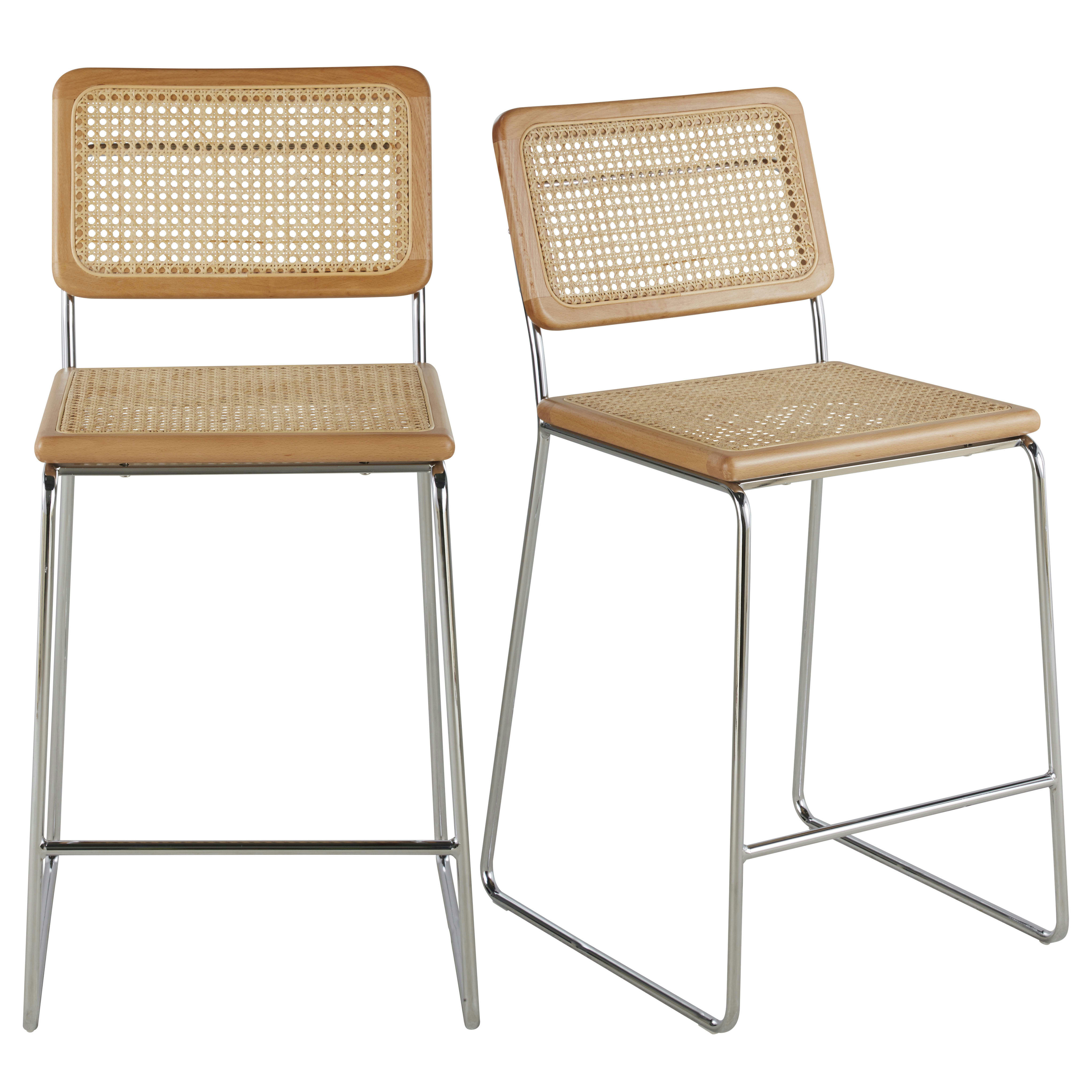 Rosae - Chaises pour îlot central cannage en rotin et métal argenté H65 (x2)