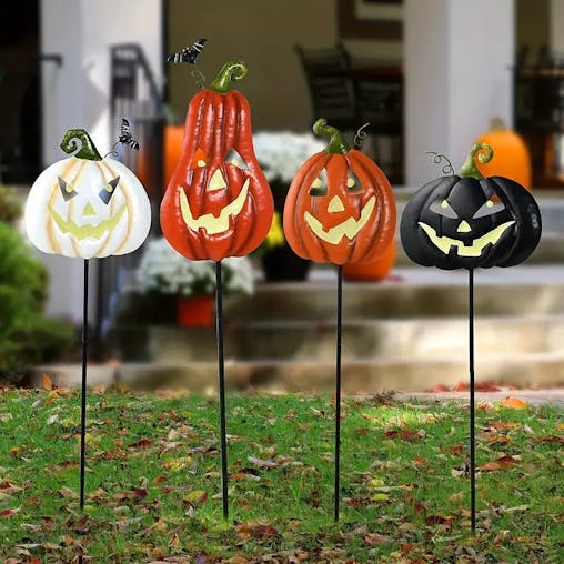 NNETM Spooktacular Glow: Set of 4 Halloween Fluorescent Pumpkin Yard Signs