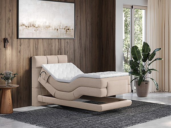 Ensemble complet boxspring tête de lit capitonnée   sommiers relaxation électrique   matelas   surmatelas - 100 x 200 cm - Tissu -