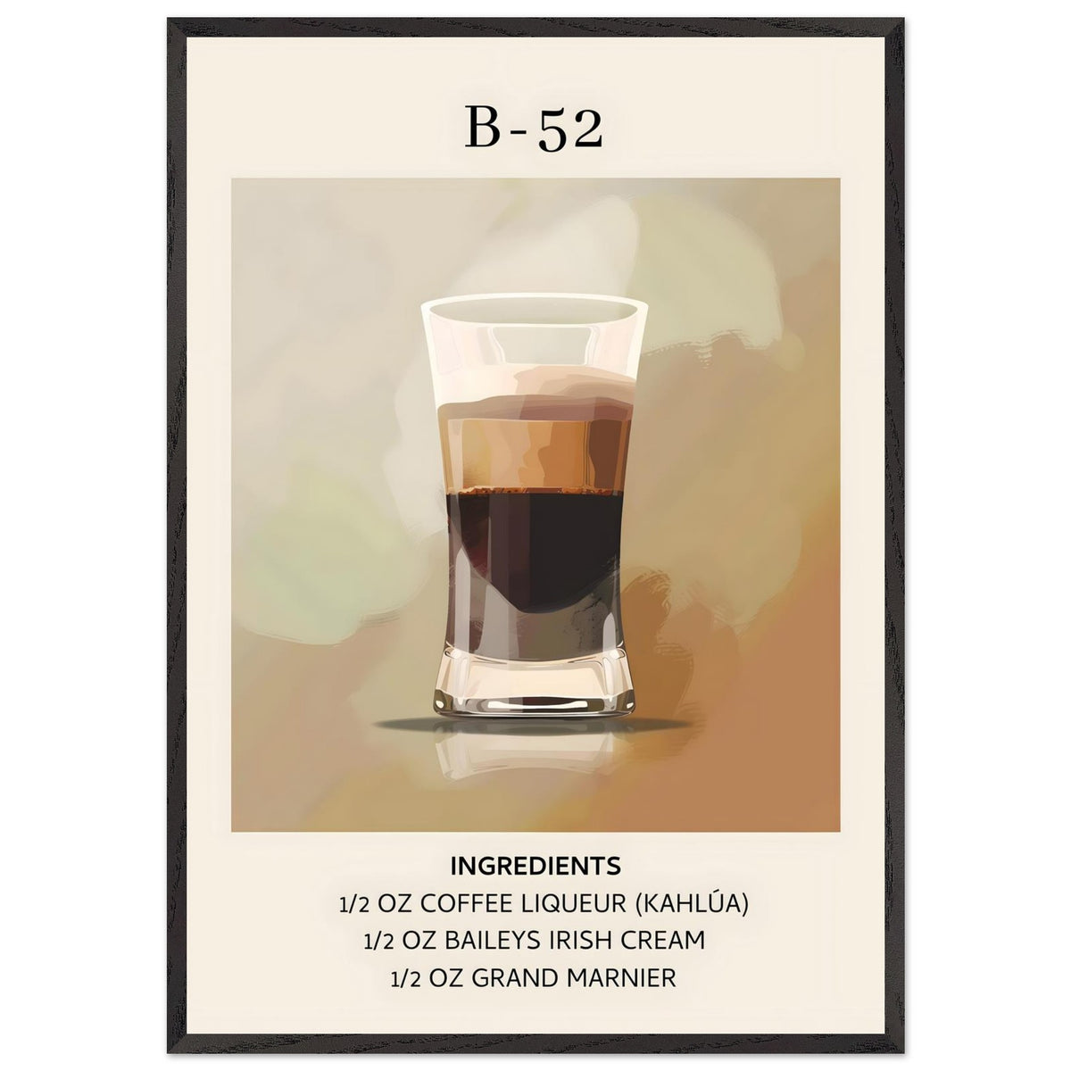 Artfulprints Poster met Lijst B-52 cocktail - Ingrediënten  - 70x100 cm - Bruin