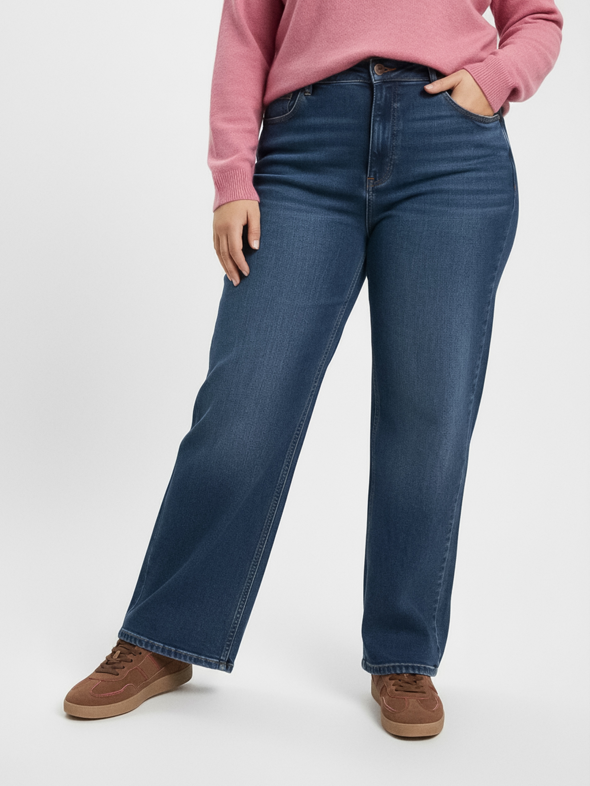 Jeansy wide leg z efektem sprania Plus size