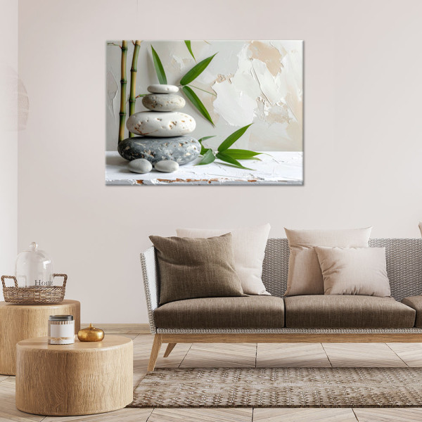 Obraz nowoczesny do salonu, Kamienie zen spa liście bambusa 30x20