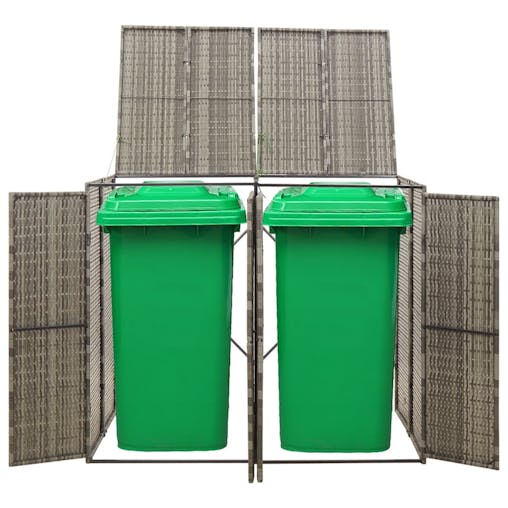NNEVL Double Wheelie Bin Shed Grey 140x80x117 cm Poly Rattan