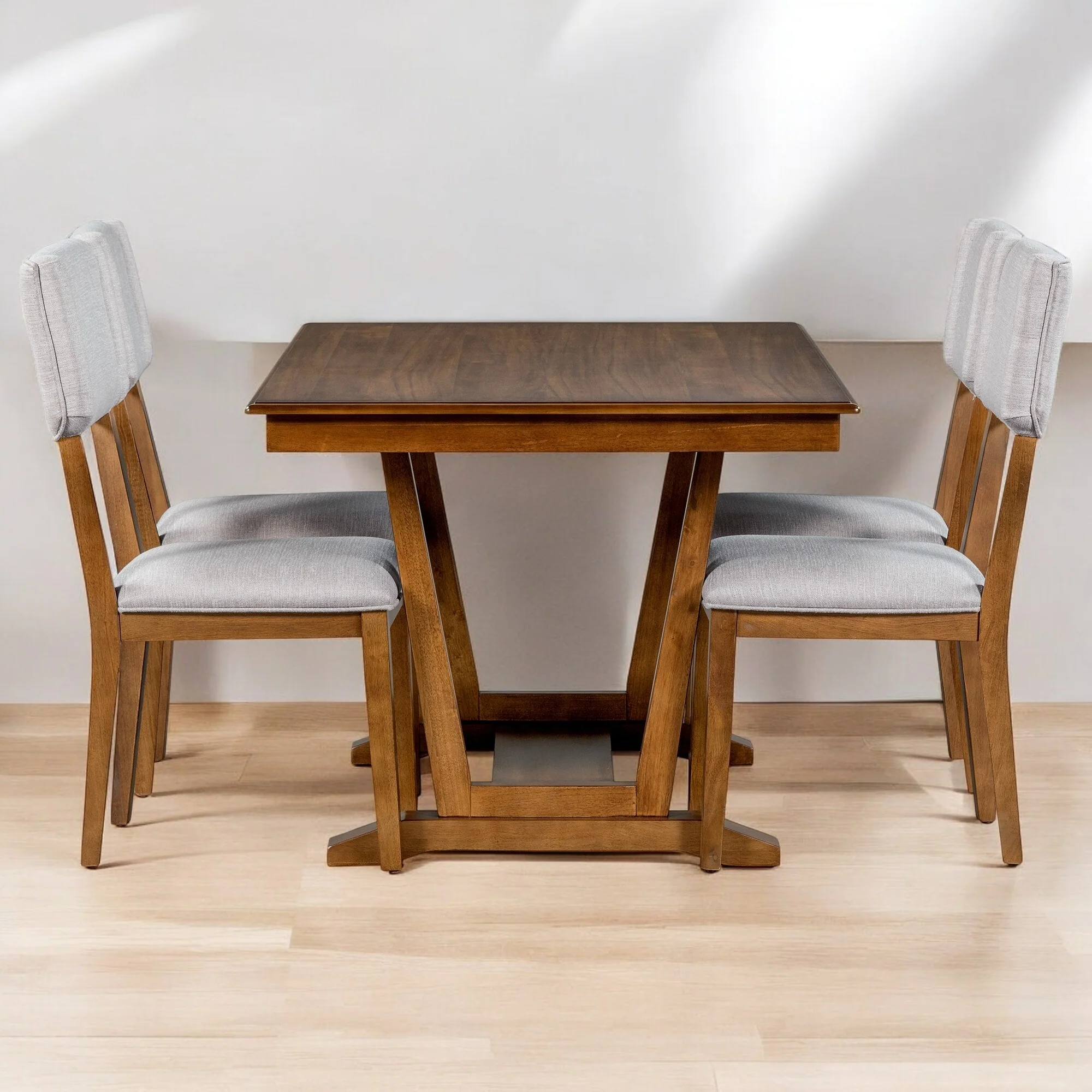 Rustic 5-Piece Dining Table Set with 4 Upholstered Chairs, 59 Rectangular Table with Trestle Base for Kitchen & Dining Room