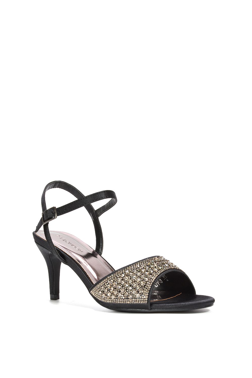XY London Kim' Ankle Strap Mid Stiletto Peep Toe Diamante Sparkly Heels