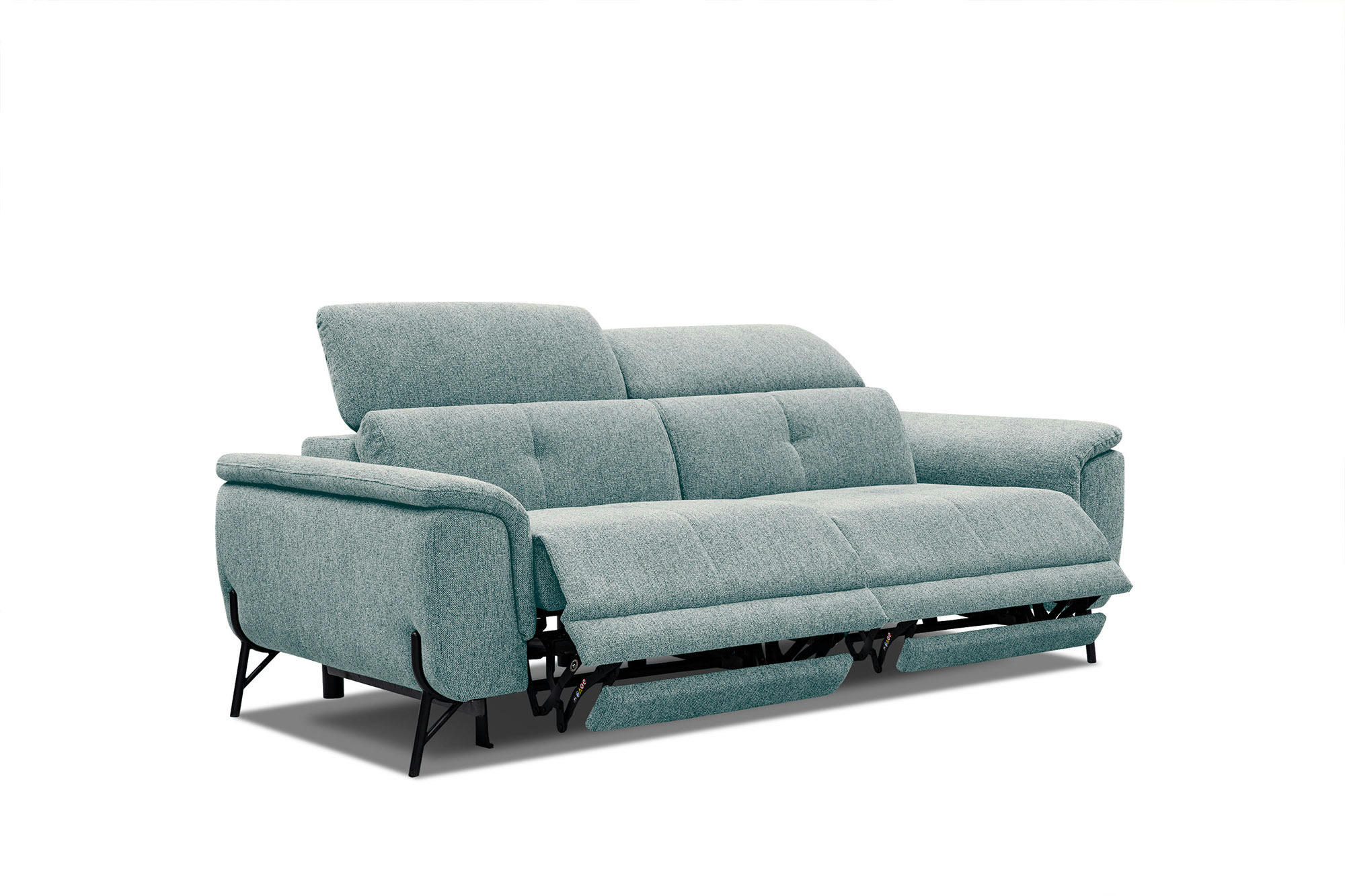 AVENA - Canapé droit 3 places avec 2 relax électriques tissu bleu clair