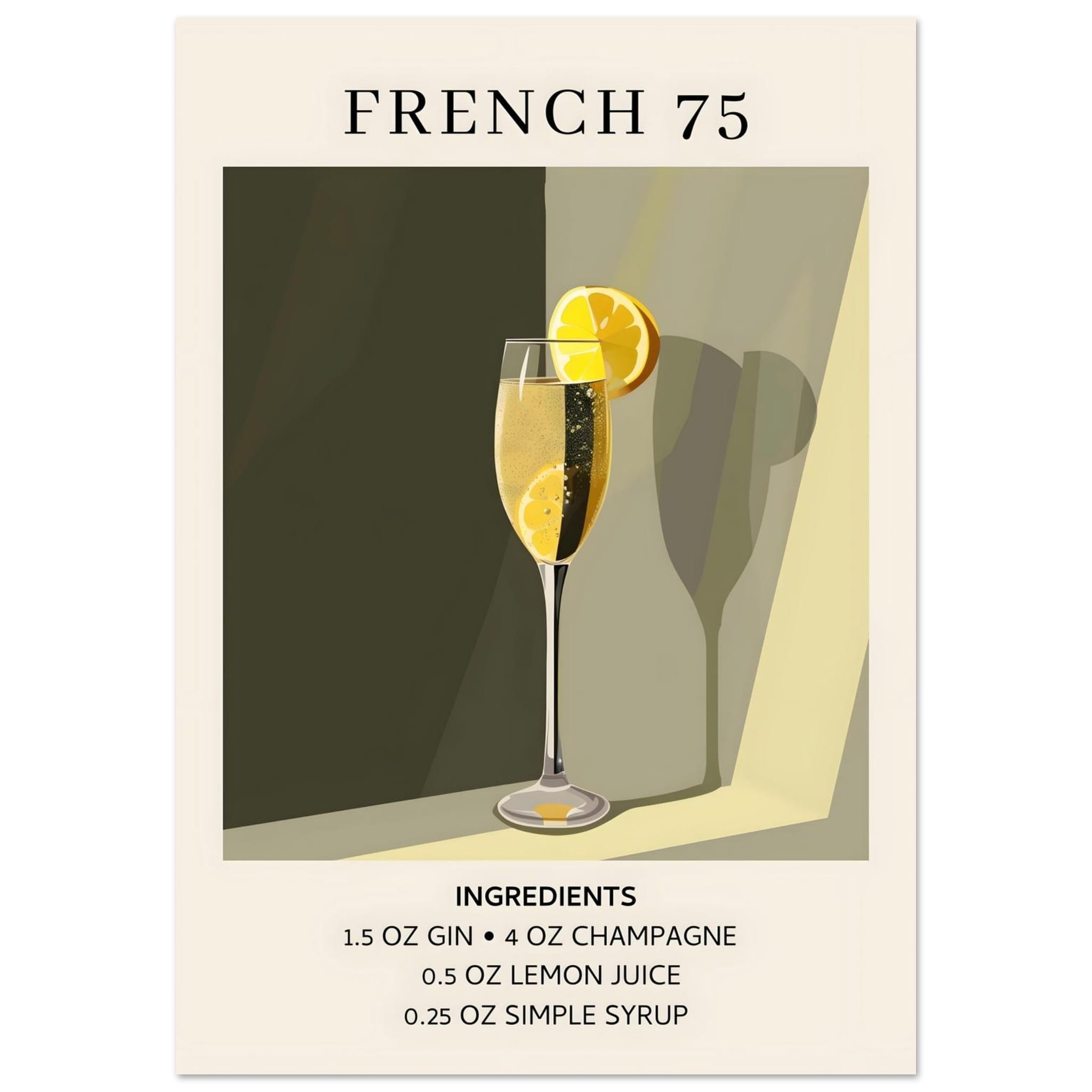 Artfulprints Poster French 75 cocktail - Ingrediënten  - 70x100 cm - Groen