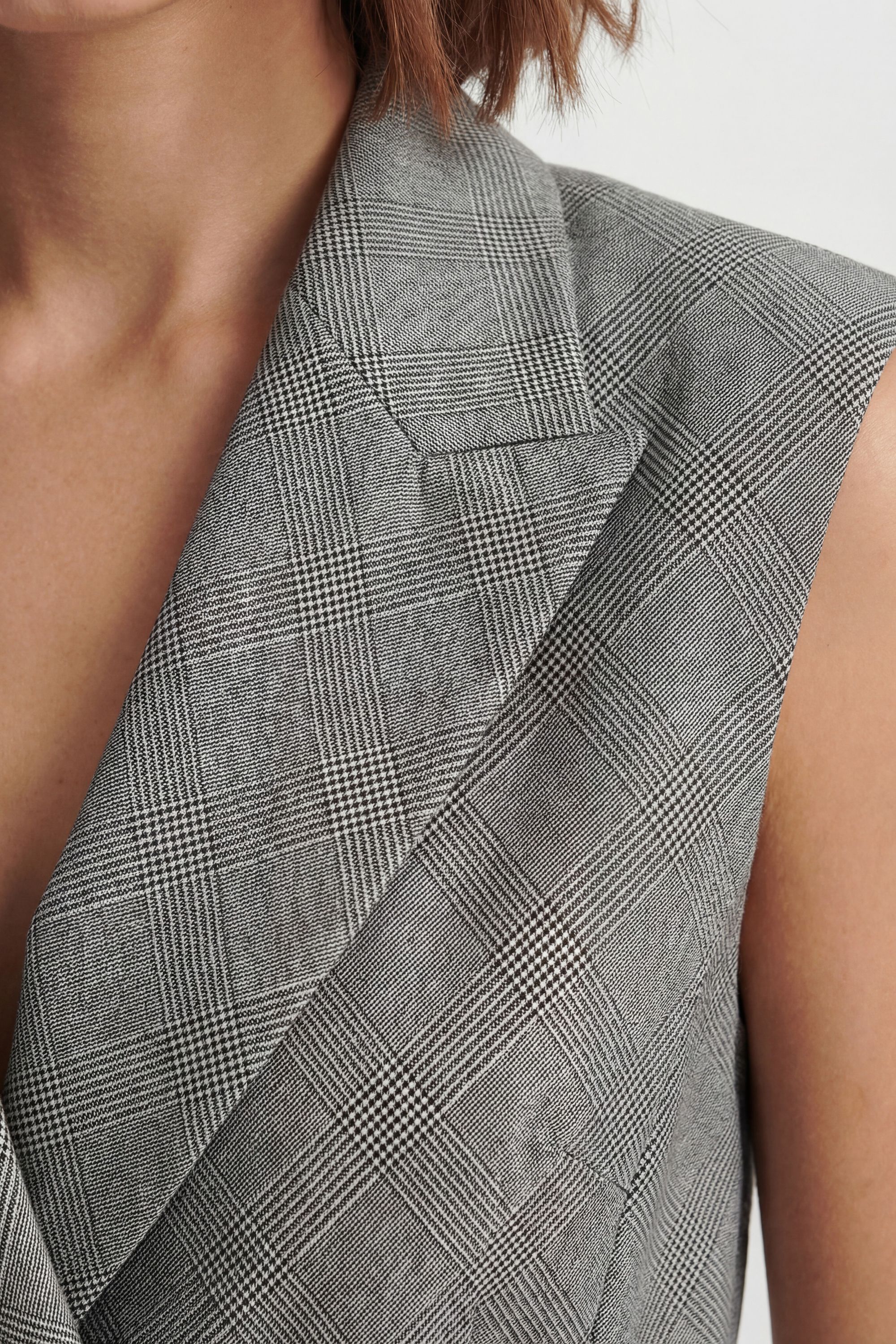 KarenMillen Soft Tailored Check Wrap Detail Sleeveless Blazer