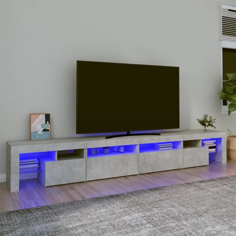 vidaXL - LED TV-meubel met 3 deuren en glas legplanken - Grijs - 260x36.5x40 cm