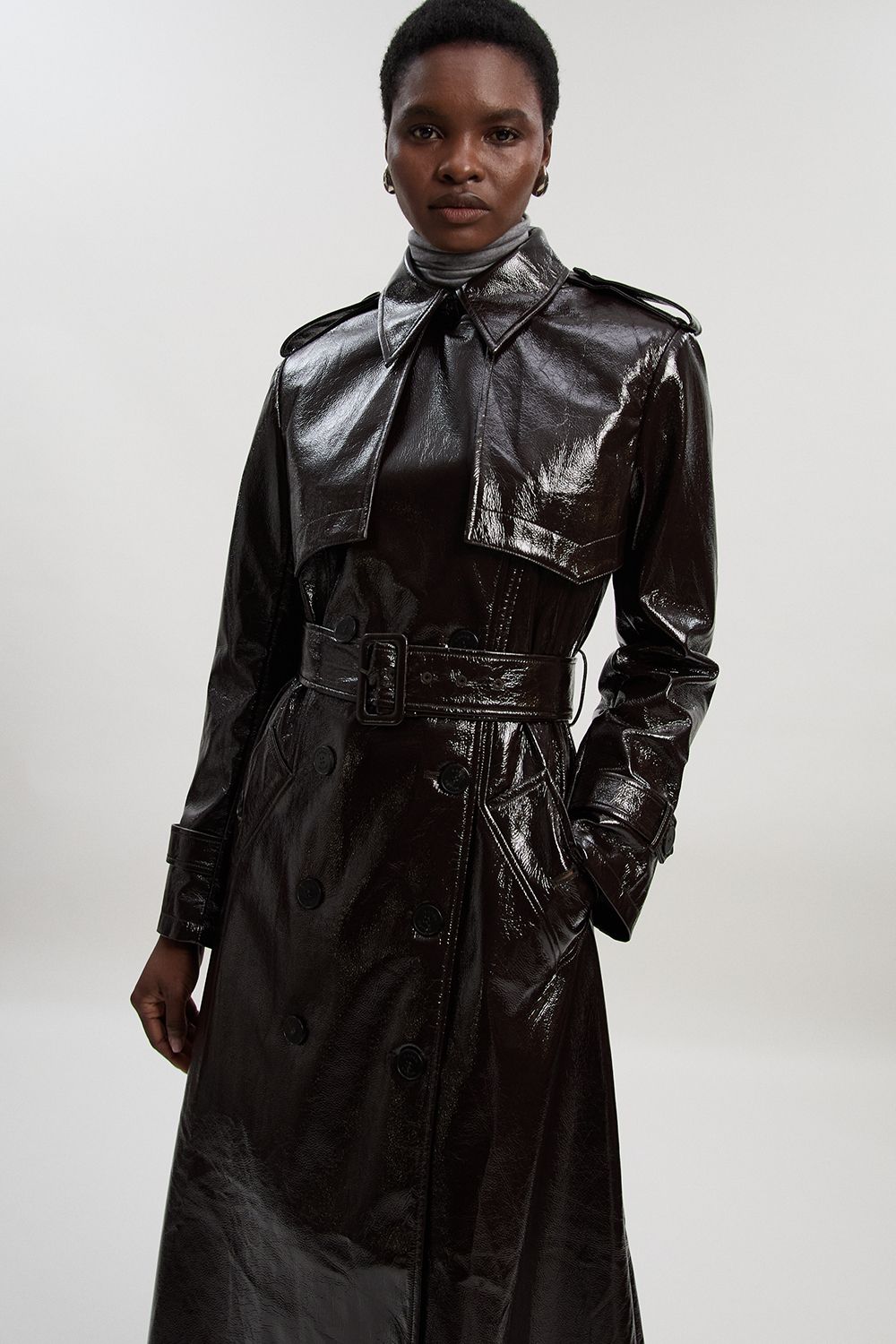 KarenMillen High Shine Faux Leather Trench Coat