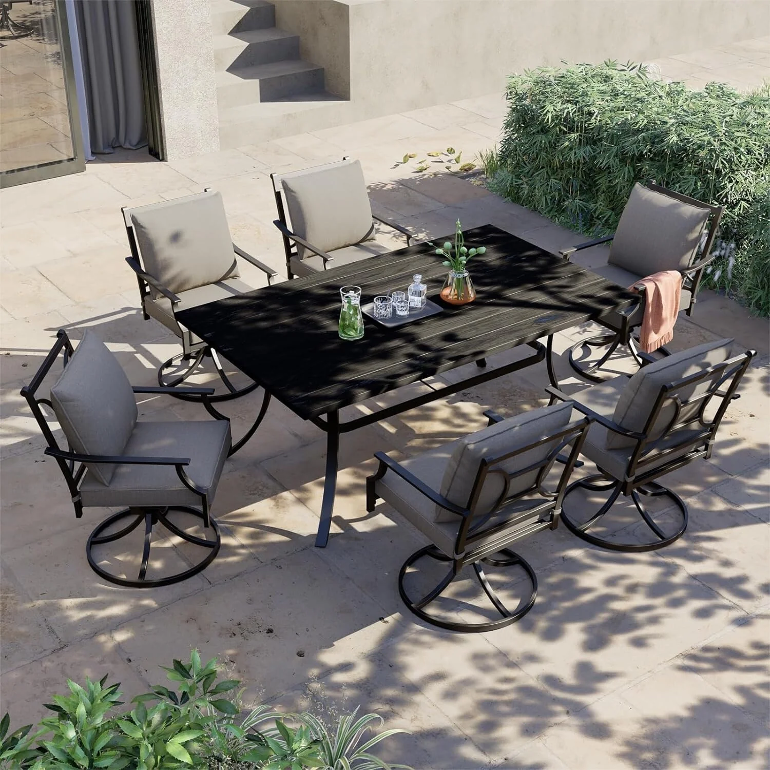 Outdoor Swivel Dining Set for 2, Outdoor Furniture Set with Cushions